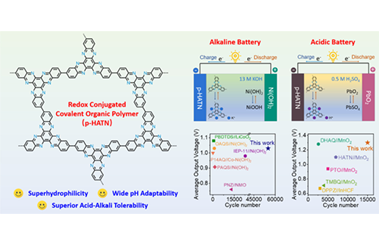 Long-lifespan aqueous alkaline and acidic batteries enabled by redox conjugated covalent organic polymer anodes 2024.100249
